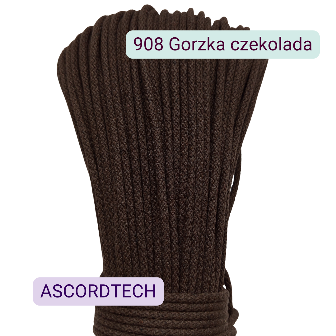 Gorzka czekolada 908 – ciemnobrązowy sznurek bawełniany 5 mm do szycia torebek