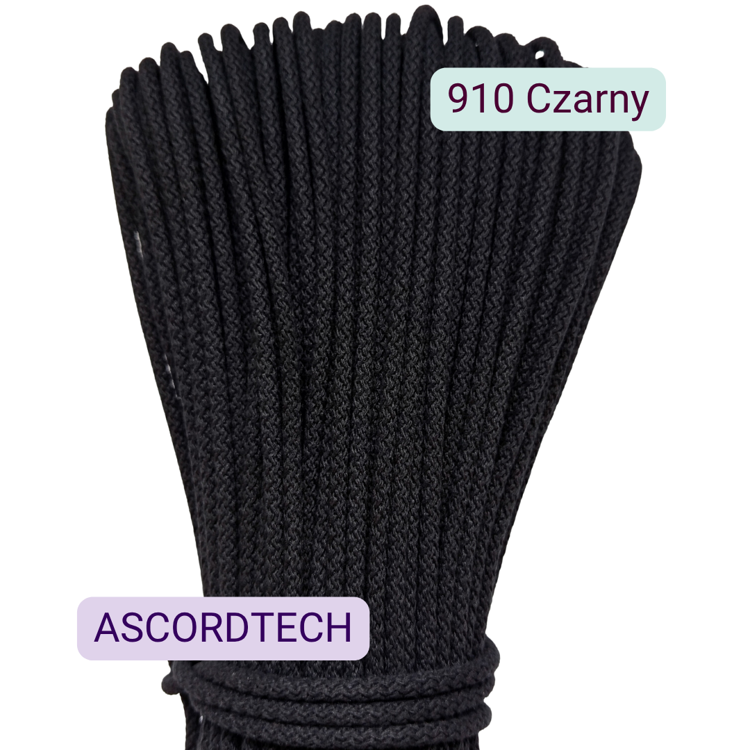 Czarny sznurek bawełniany 5 mm do szycia torebek – kolor 910