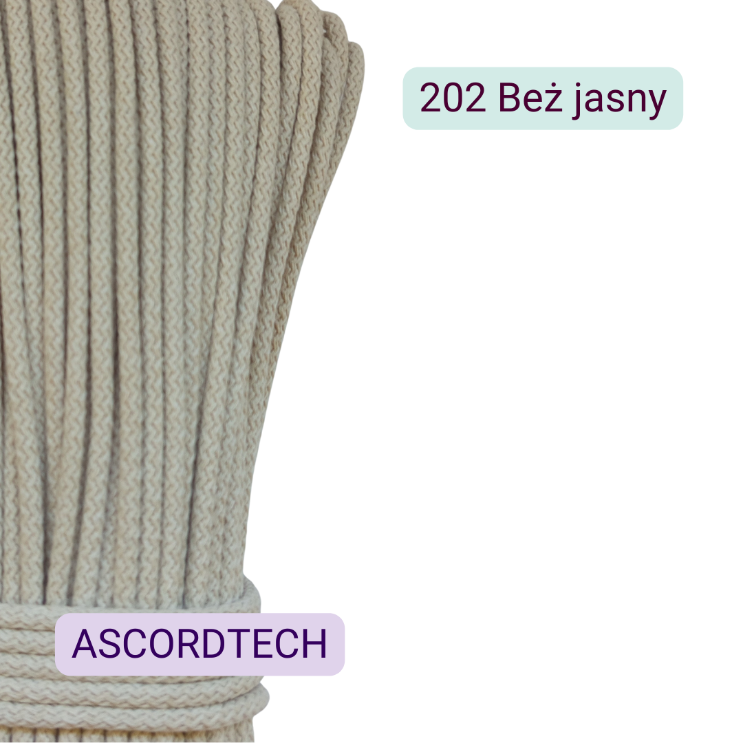 Beż jasny 202 – sznurek bawełniany 5 mm do szycia torebek 50 m