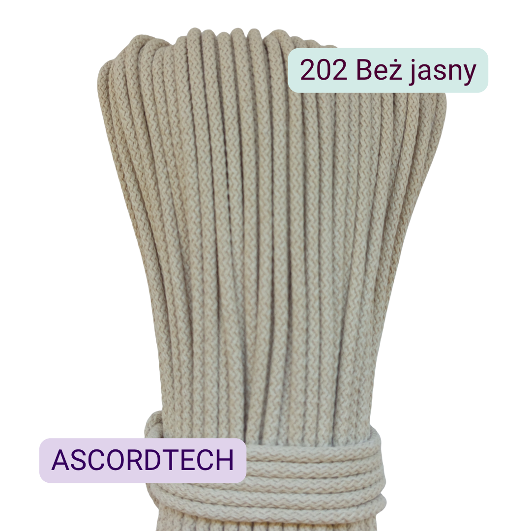 Beż jasny 202 – sztywny sznurek 5 mm do szycia torebek