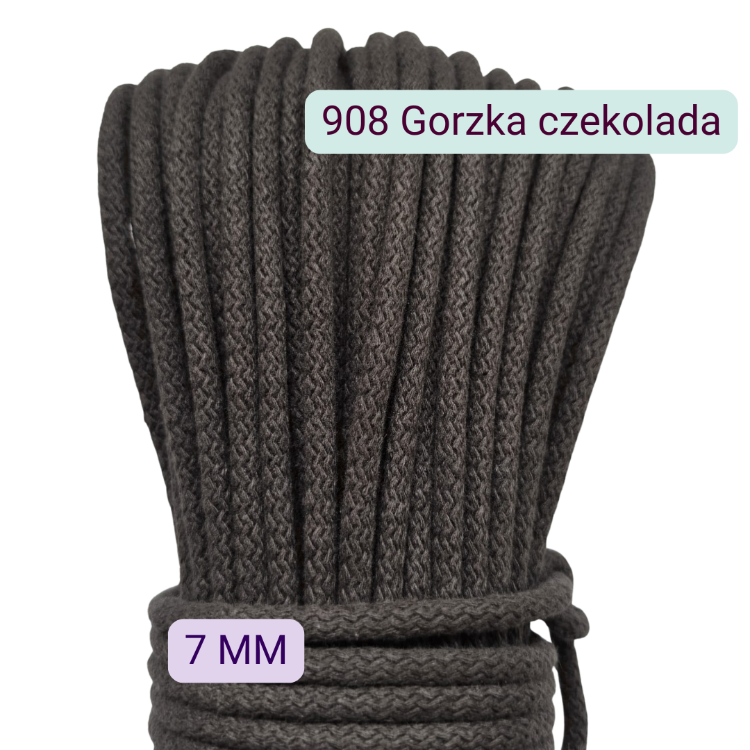 Ciemnobrązowy sznurek 7 mm do szycia na maszynie, kolor 908 Gorzka czekolada – Ascordtech