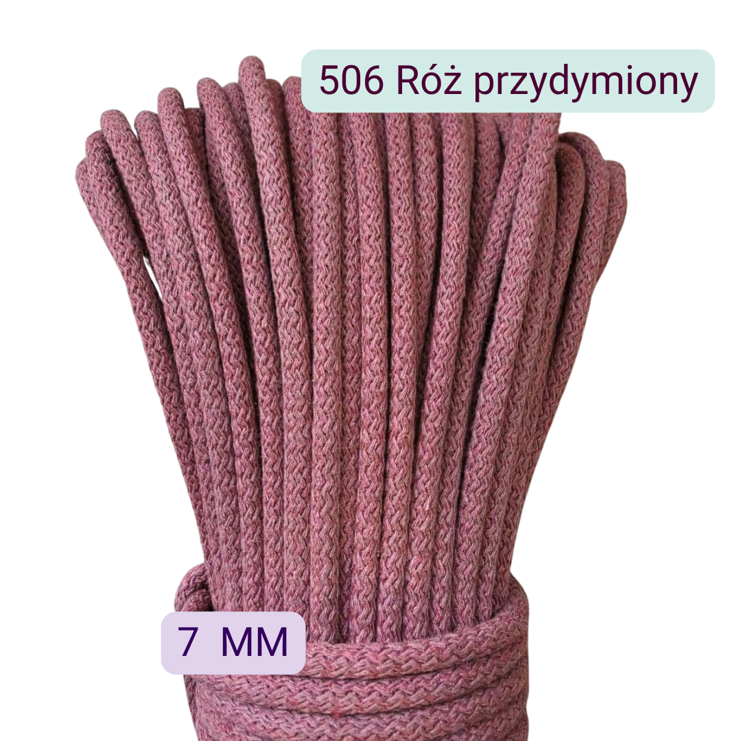 Sznurek do szycia na maszynie w kolorze 506 Róż przydymiony, średnica 7 mm, motek 50 m