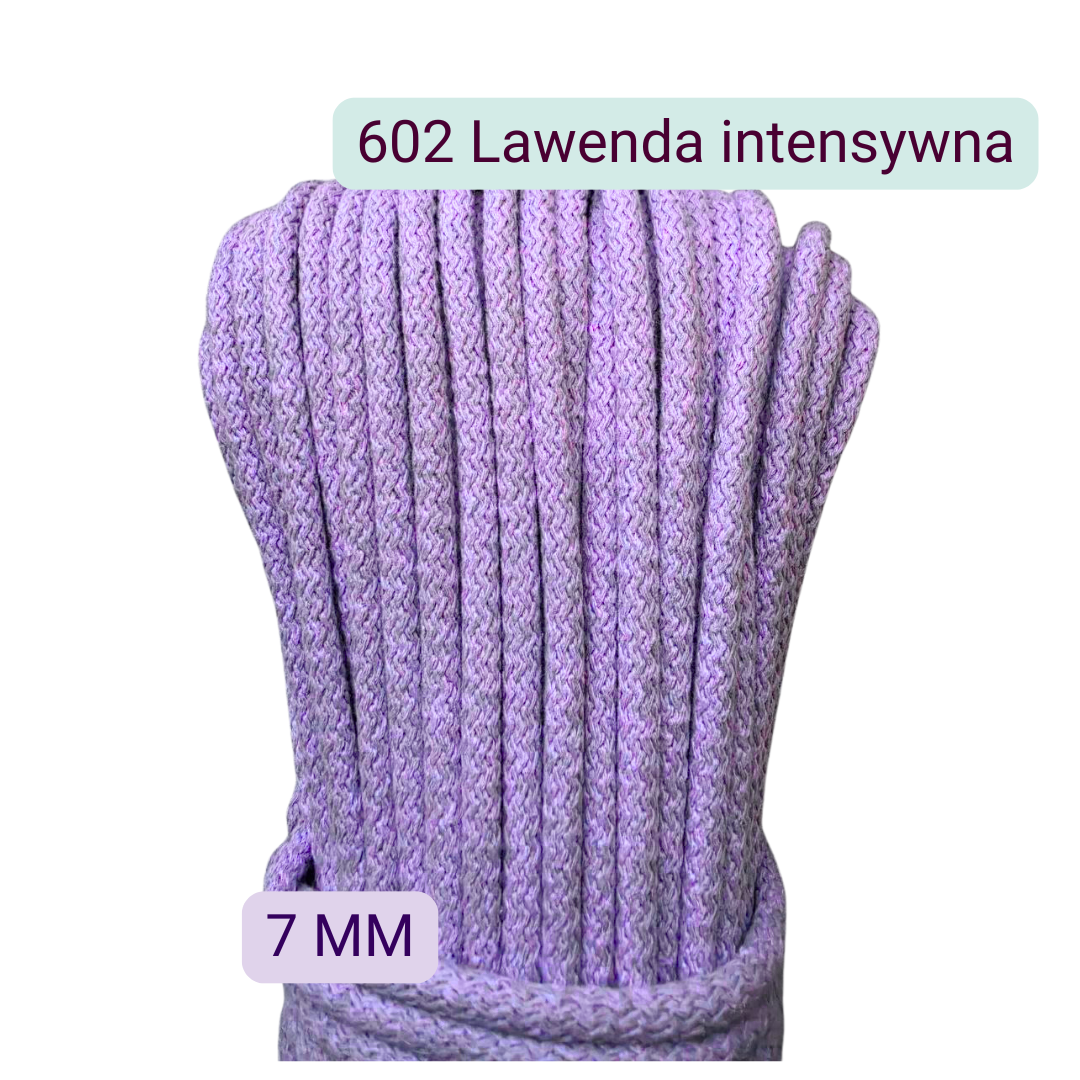 Sznurek do szycia na maszynie 7 mm w kolorze 602 Lawenda intensywna, motek 50 m