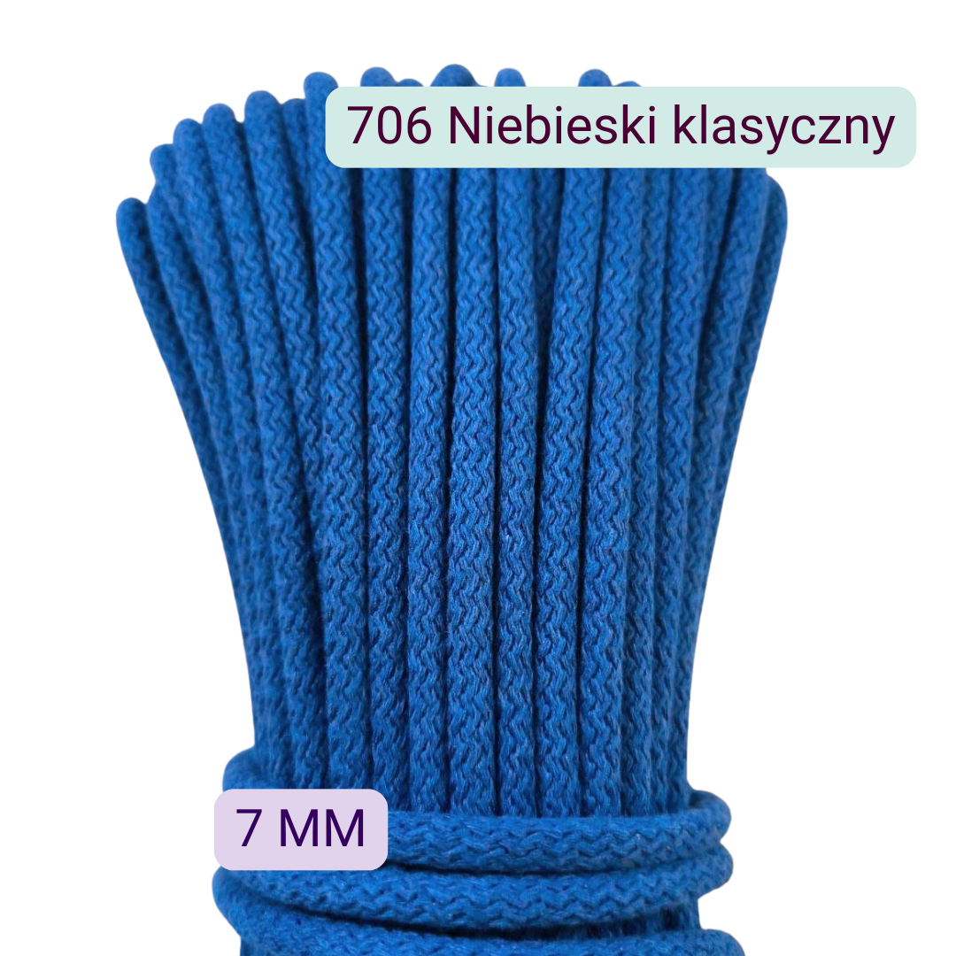 Sznurek do szycia na maszynie 7 mm w kolorze 706 Niebieski klasyczny, motek 50 m