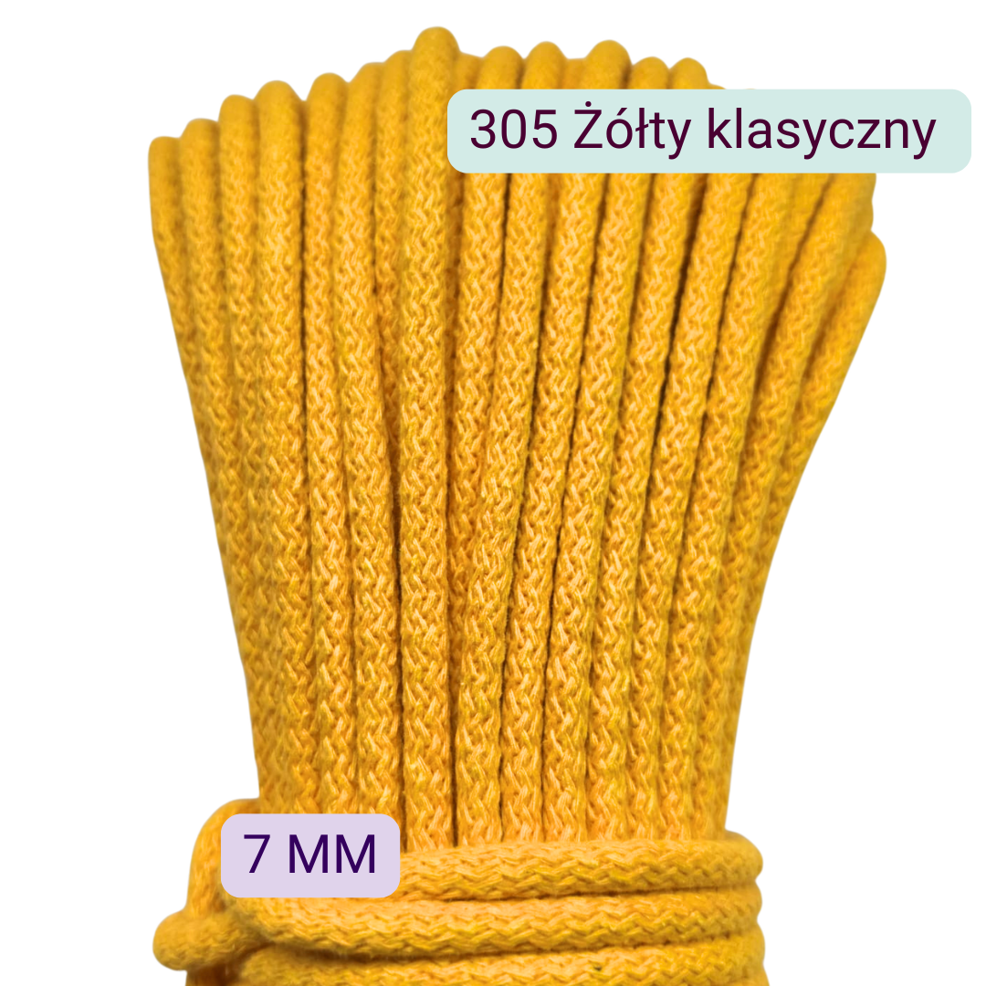 305 Żółty klasyczny – sznurek bawełniany 7 mm 50 m do szycia toreb i koszy
