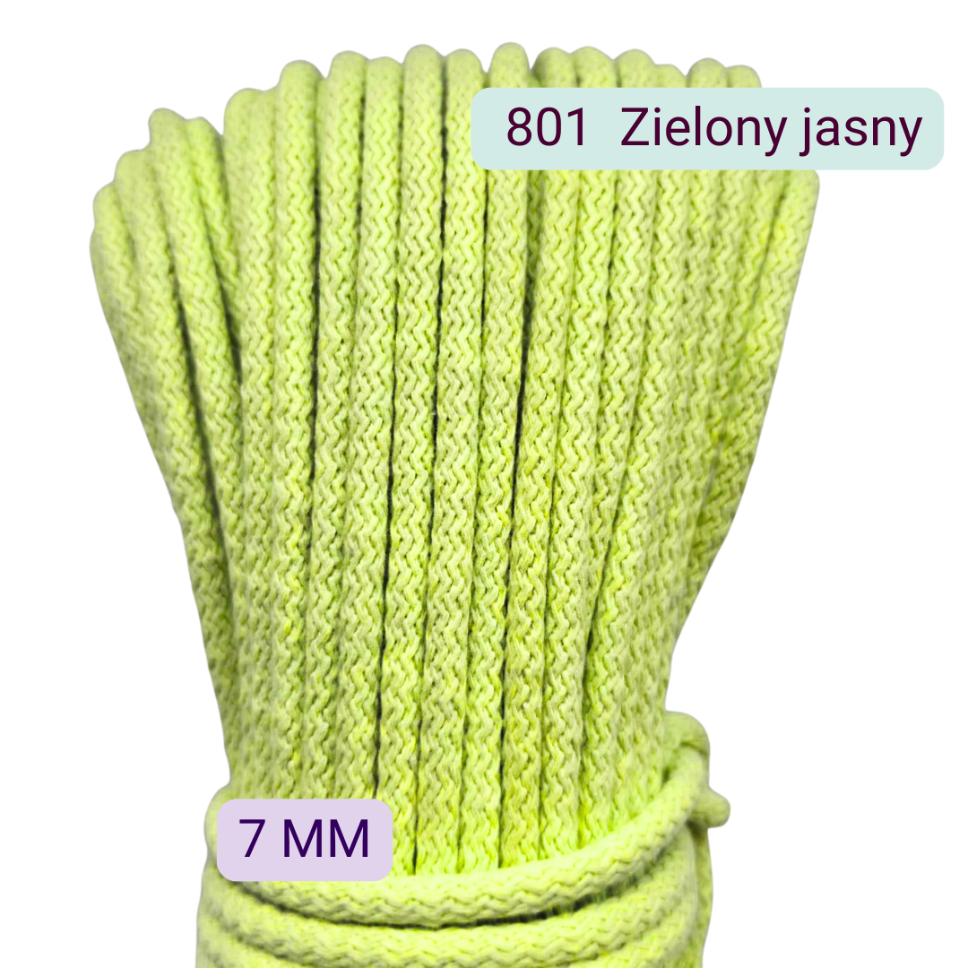 Jasnozielony sznurek pleciony 7 mm, kolor 801 Zielony jasny – Ascordtech