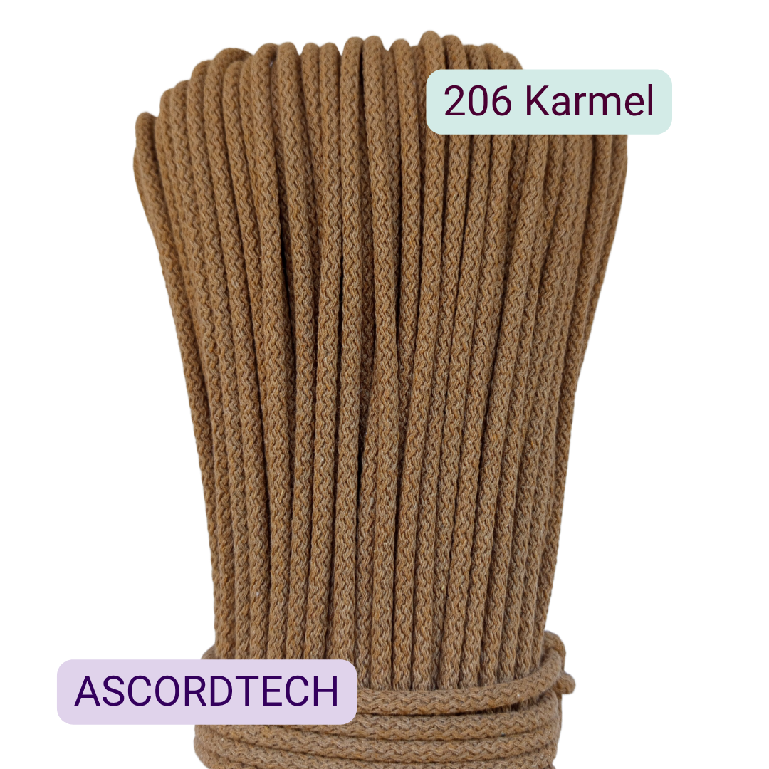 Karmel 206 – karmelowy sznurek bawełniany 5 mm do szycia torebek