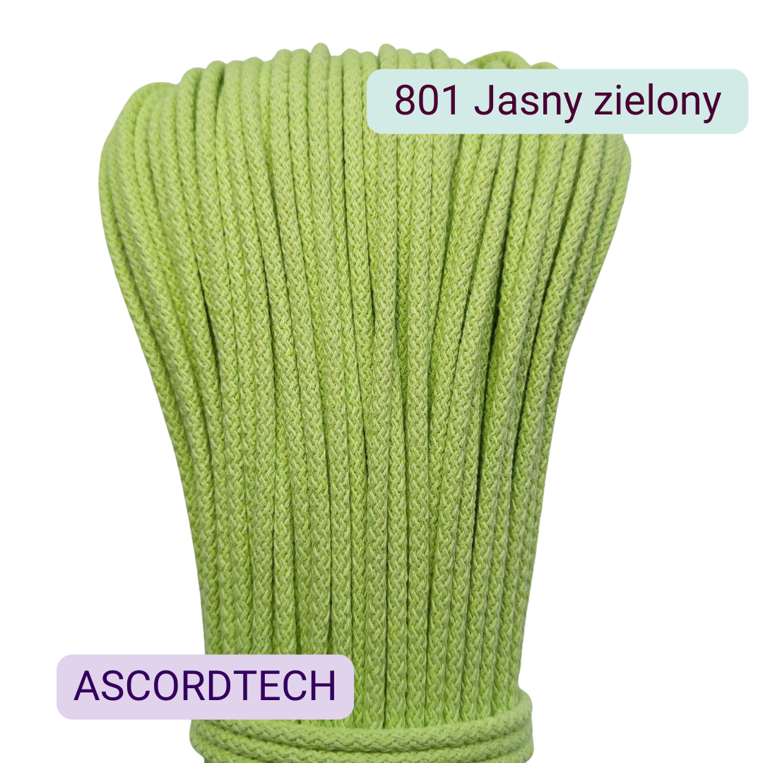 Jasny zielony sznurek bawełniany 5 mm do szycia torebek – kolor 801