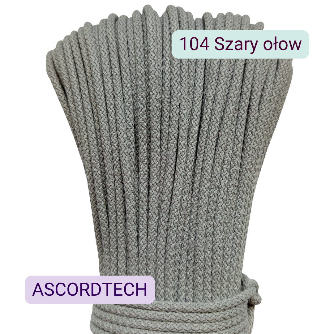 Szary ołów 104 – szary sznurek bawełniany 5 mm do szycia torebek