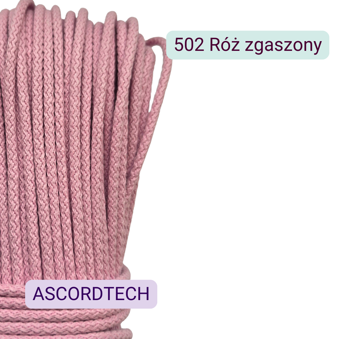Różowy sznurek bawełniany 5 mm Róż zgaszony 502 – 50 m do szycia
