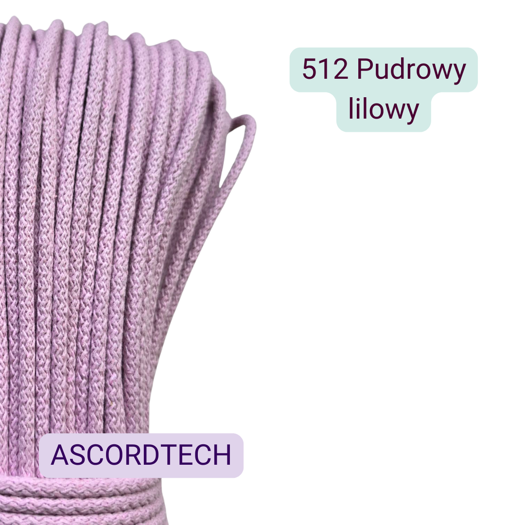 Liliowy sznurek bawełniany 5 mm Pudrowy liliowy 512 – 50 m do szycia
