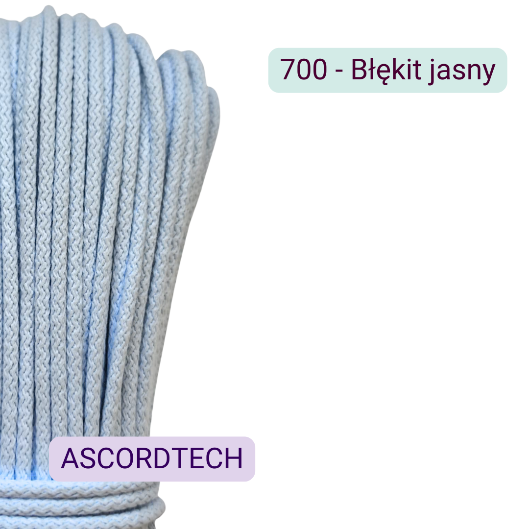 Jasny błękitny sznurek bawełniany 5 mm kolor 700 – 50 m do szycia