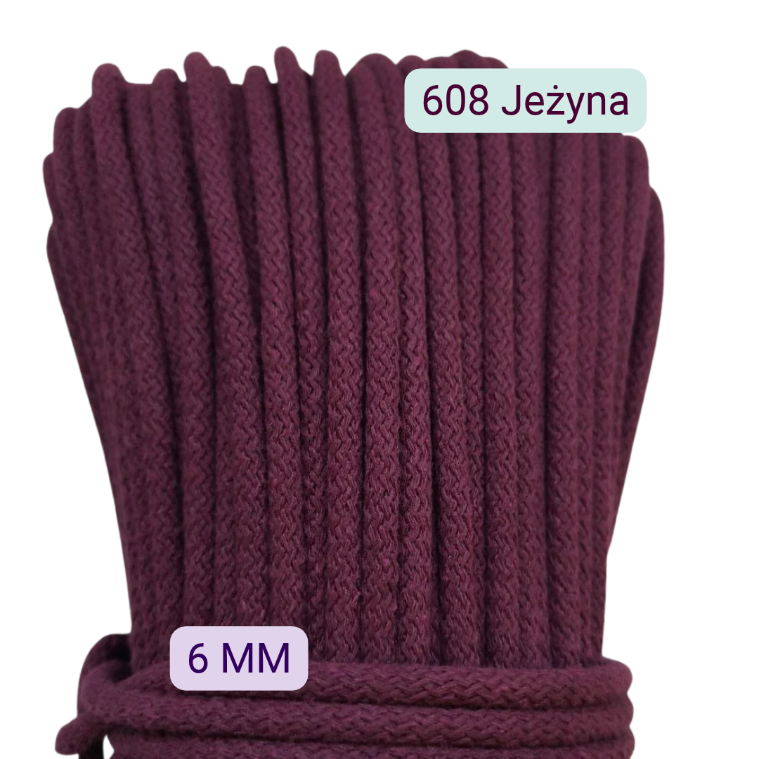 Sznurek do szycia na maszynie 6 mm w kolorze 608 Jeżyna z bawełnianym oplotem