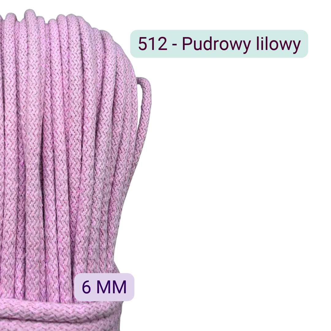 Pudrowy lilowy – sznurek bawełniany 6 mm do szycia torebek – 100 m / 50 m | 512