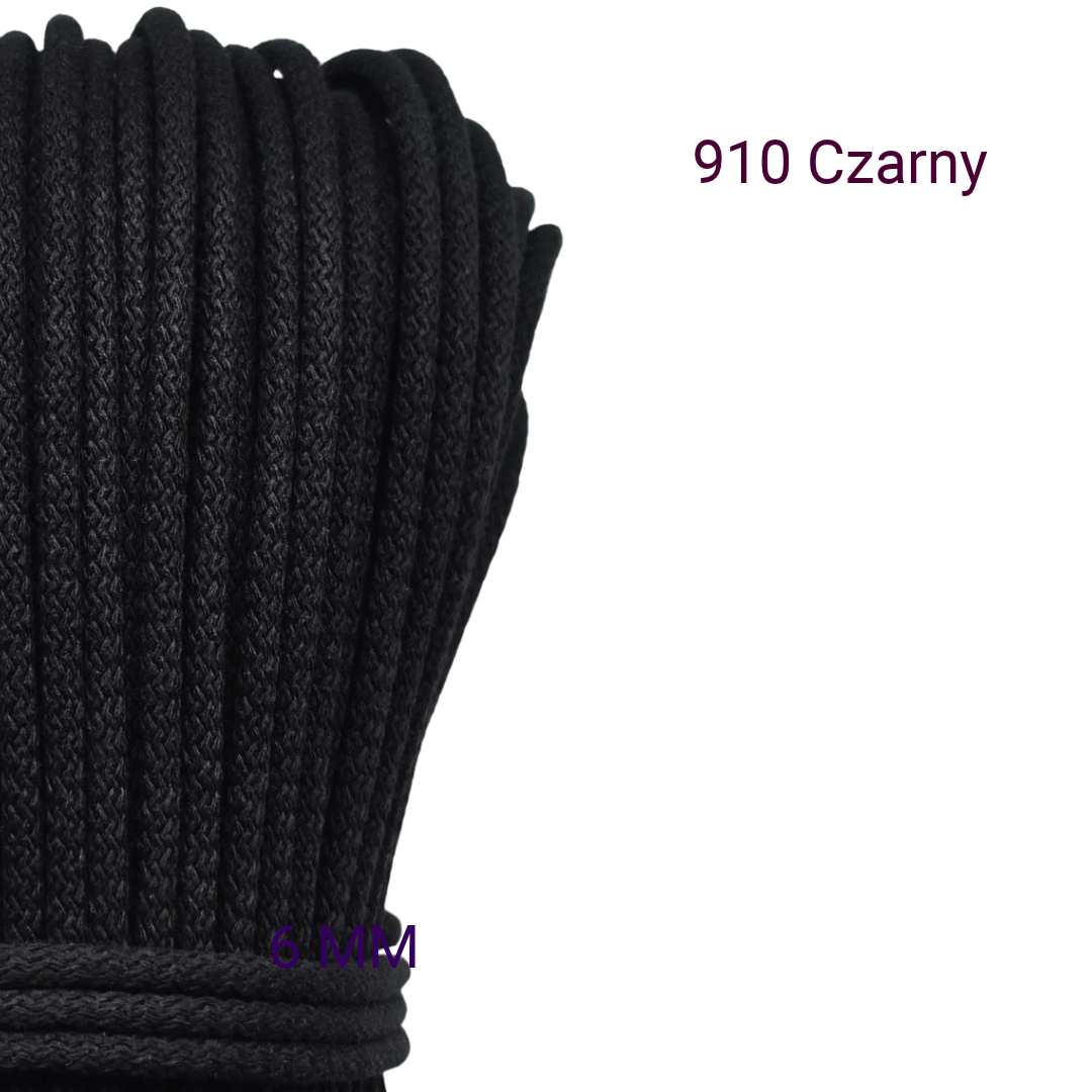 Czarny – sznurek bawełniany 6 mm do szycia torebek – 100 m / 50 m | 910